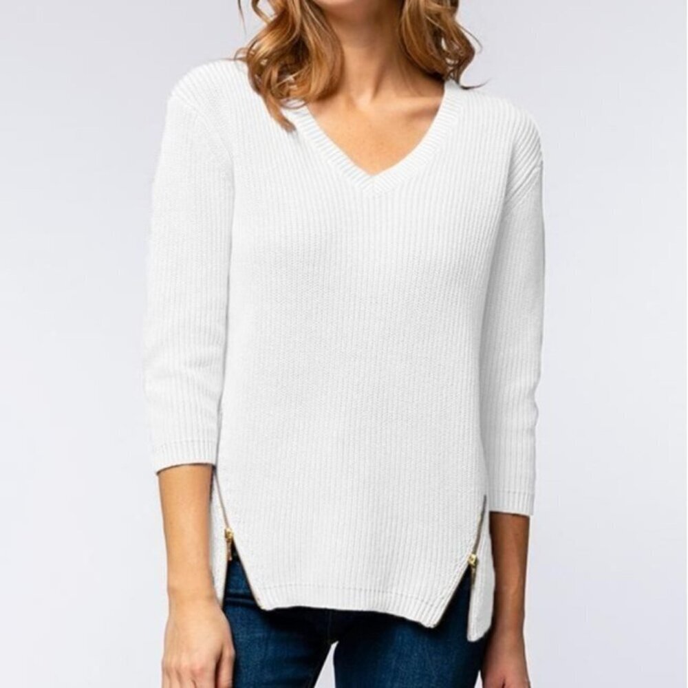 Tyler Boe White Pullover Knit Sweater 100% Cotton Wardrobe Basic Women's XS